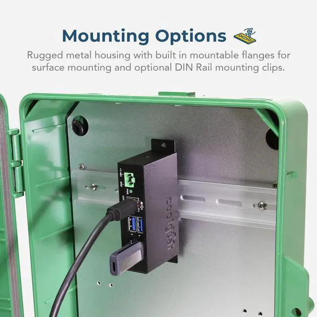 Alt view image 3 of 7 - Coolgear 4 Port USB 3.2 Gen 1 Powered Hub w/ ESD Surge Protection, DIN Rail Clip, Metal Enclosure