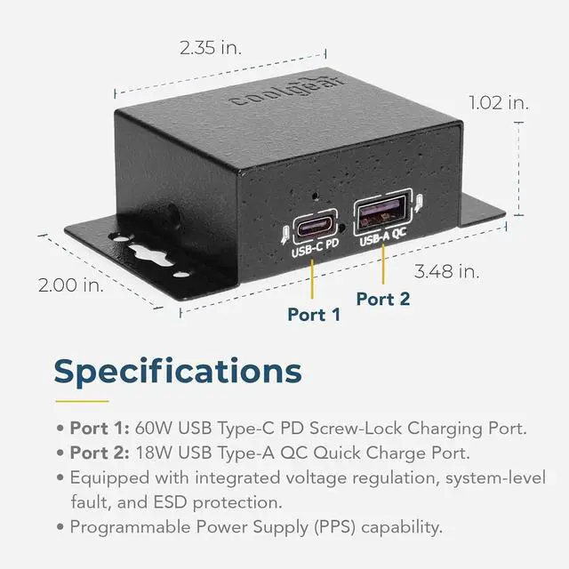 Alt view image 5 of 7 - Coolgear Chargeit! Mini 75W Dual Port USB-A & USB-C PD Charger w/ PPS & QC4.0 Support