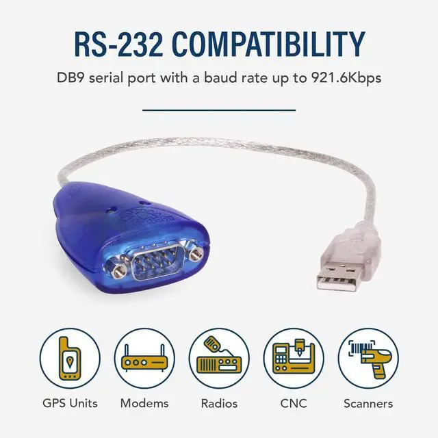 Alt view image 2 of 5 - USBGear 12 inch USB to Serial RS-232 DB-9 Pin Adapter with FTDI Chipset for Windows 11, 10, 8, 7 and Mac Systems - Use for Laptop Serial Port, PDA, GPS, Modems, Routers and More