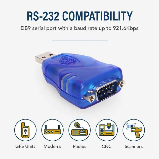 Alt view image 3 of 7 - USBGear USB to RS-232 Serial Adapter Cable - DB9 Male, FTDI Chipset, RX/TX Status LEDs, TAA Compliant (Made in Taiwan), Compatible with Windows & Mac