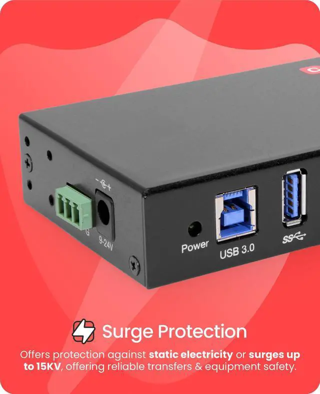 Alt view image 3 of 7 - Gearmo 4-Port USB 3.0 Rugged Industrial DIN Rail & Surface Mount Hub
