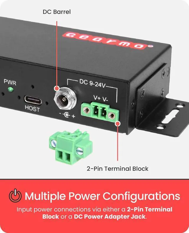 Alt view image 3 of 7 - Gearmo Industrial 4-Port USB 3.2 Gen 2 Type-C Hub w/ 15kV ESD Protection