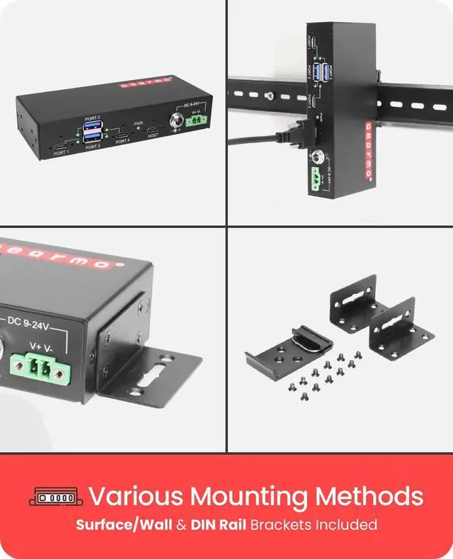 Alt view image 5 of 7 - Gearmo Industrial 4-Port USB 3.2 Gen 2 Type-C Hub w/ 15kV ESD Protection