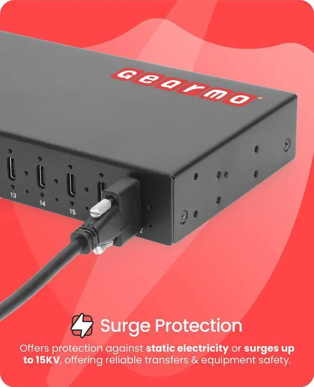 Alt view image 2 of 7 - Gearmo 16-Port USB 3.2 Gen 2 Type-C Industrial Rack Mount Compatible Hub w/ ESD Surge Protection