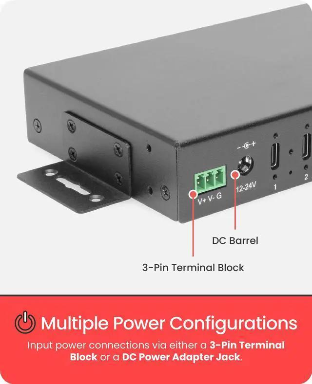 Alt view image 3 of 7 - Gearmo 16-Port USB 3.2 Gen 2 Type-C Industrial Rack Mount Compatible Hub w/ ESD Surge Protection