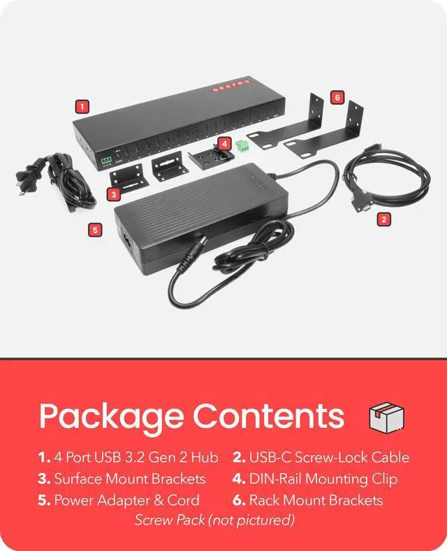 Alt view image 5 of 7 - Gearmo 16-Port USB 3.2 Gen 2 Type-C Industrial Rack Mount Compatible Hub w/ ESD Surge Protection