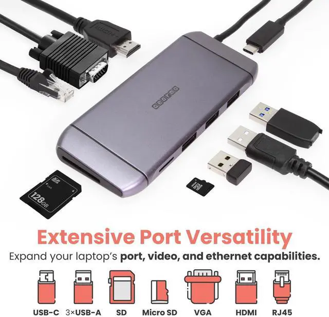 Alt view image 2 of 7 - Gearmo USB-C Hub 9 in 1 Travel Series Portable Docking Station