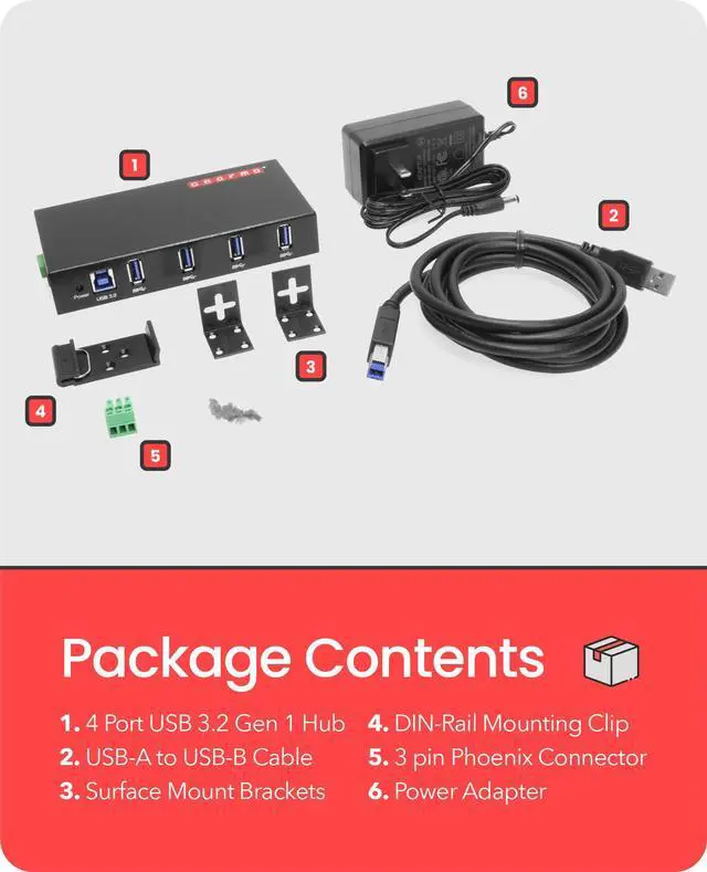 Alt view image 5 of 7 - Gearmo USB 3.0 4 Port Industrial Din Rail Mount Hub w/Power Adapter