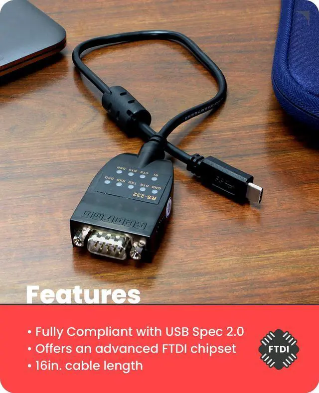 Alt view image 6 of 7 - Gearmo USB-C 2.0 to Serial RS-232 16 Inch Adapter w/ LED Indicators