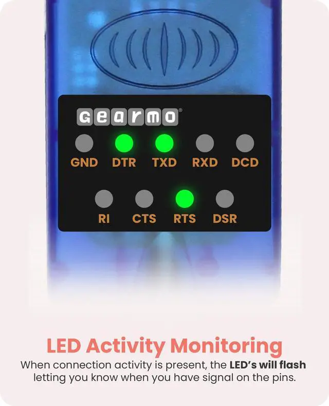 Alt view image 5 of 7 - Gearmo 16in. USB 2.0 to RS-232 Serial Converter w/ LED Indicators & FTDI
