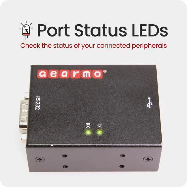 Alt view image 2 of 7 - Gearmo 1 Port USB to Serial RS-232 Hub w/ FTDI Chipset & LED Indicators - Rugged Metal Housing Ideal for Mounting