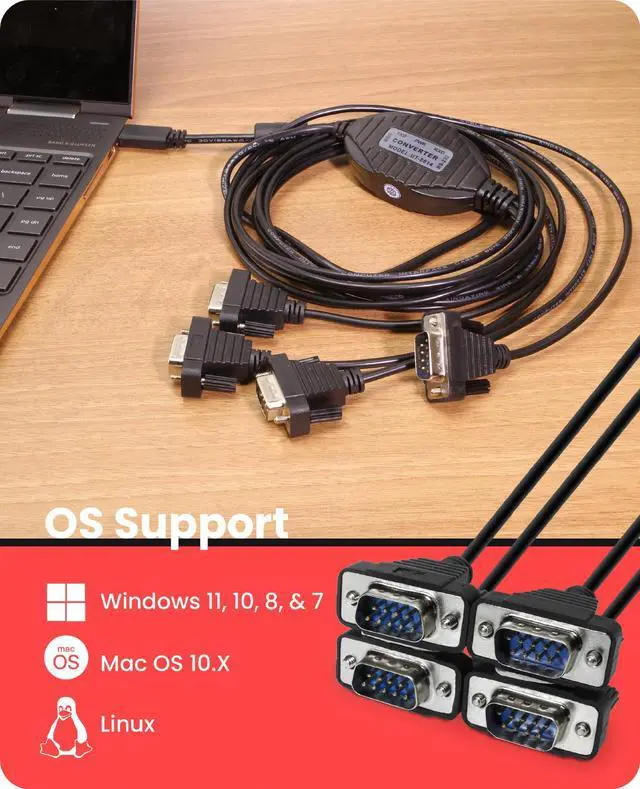 Alt view image 3 of 7 - Gearmo 4 Port USB Type-C To Serial Adapter with Per port LED Rx / TX
