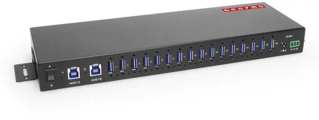 Main image of Gearmo 16-Port USB-A Hub - Dual Upstream Ports, 5Gbps Speed, Surge Protection, Industrial Grade