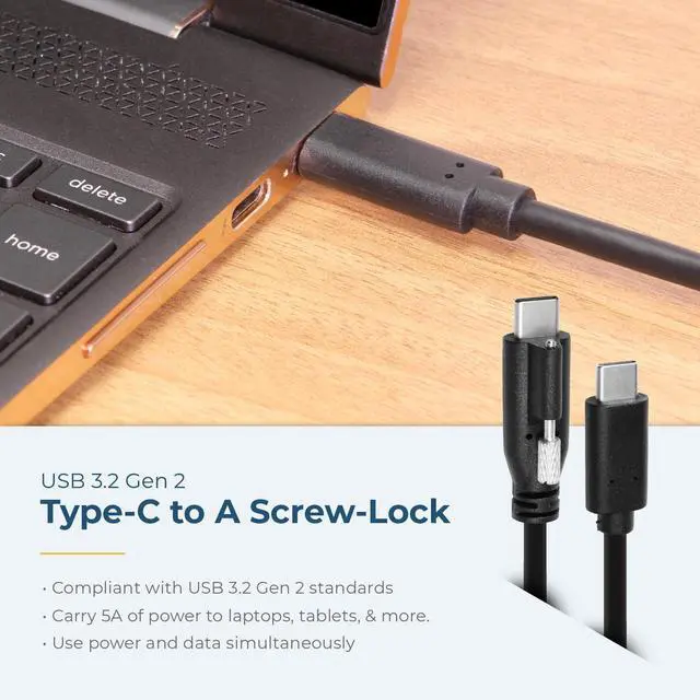 Alt view image 3 of 6 - Coolgear 20in. USB Single Screw Lock Type-C to C Male Cable 10GB Data 5A Power