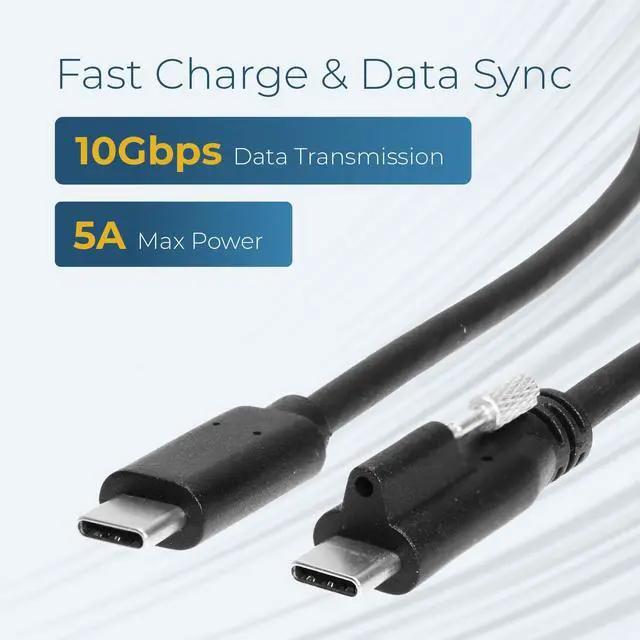 Alt view image 2 of 6 - Coolgear 6ft. USB Single Screw Lock Type-C to C Male Cable 10GB Data 5A Power