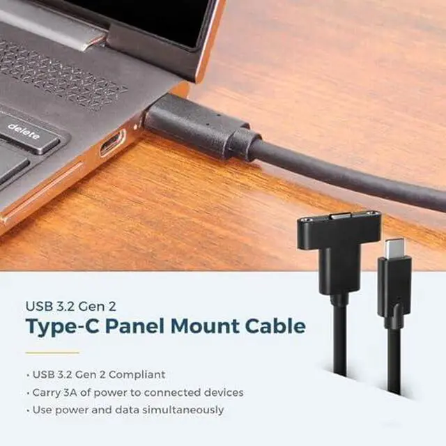 Alt view image 2 of 5 - Coolgear USB 3.2 Gen 2 Type-C Male to Female Panel Mount Extension Cable - 8 inch - 10Gbps - 3A Charging - Shielded