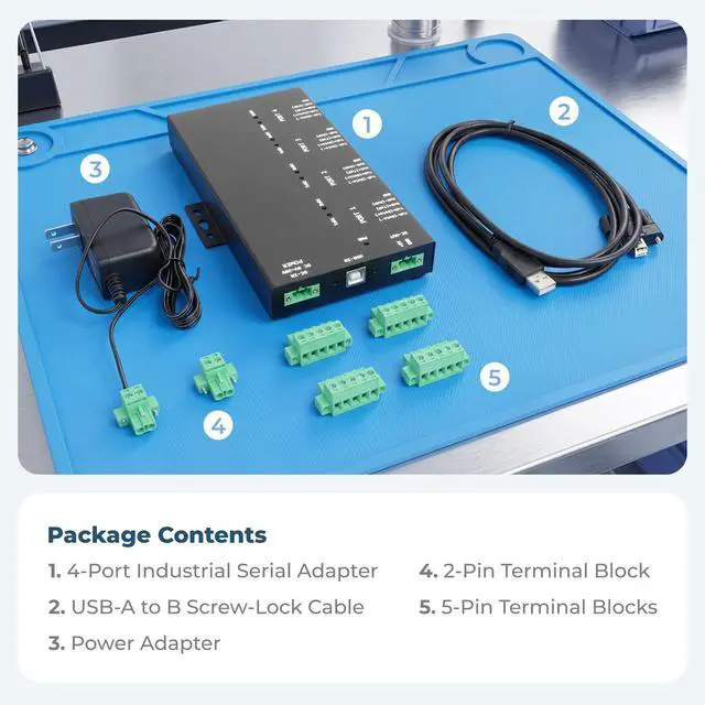 Alt view image 5 of 7 - Coolgear 4-Port USB Adapter for RS-232/422/485 via Terminal Block, DIP Switch Configurable, Optical Isolation, Surge & ESD Protection