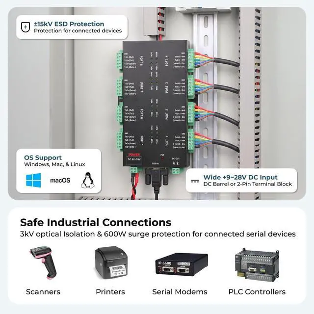 Alt view image 2 of 7 - Coolgear USB2 to 8-Port RS232-422-485 Serial TB Adapter