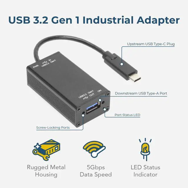 Alt view image 5 of 6 - Coolgear Single Port Managed USB-C Adapter Power Control, 5Gbps Data Transfer, and Surge Protection