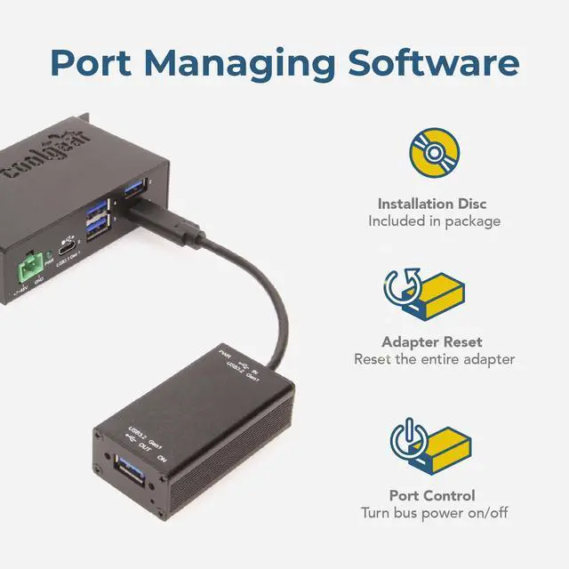 Alt view image 2 of 6 - Coolgear Single Port Managed USB-C Adapter Power Control, 5Gbps Data Transfer, and Surge Protection