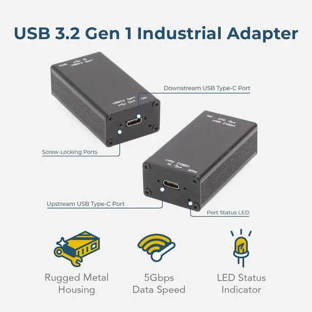 Alt view image 2 of 6 - Coolgear Single Port Managed USB-C to C 3.2 Gen 1 Port Adapter w/ ESD Surge Protection