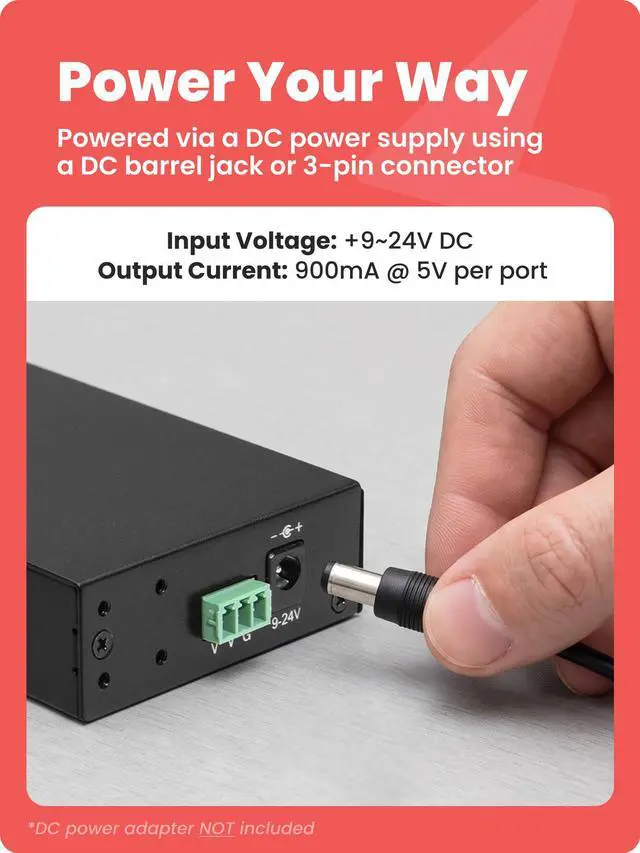 Alt view image 4 of 7 - Gearmo 4-Port USB 3.0 Rugged Industrial DIN Rail & Surface Mount Hub