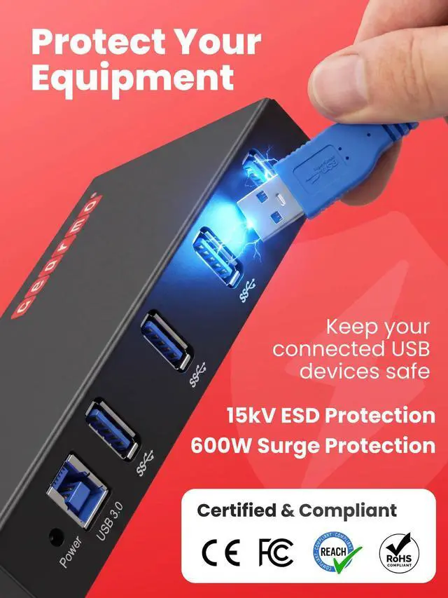 Alt view image 6 of 7 - Gearmo 4-Port USB 3.0 Rugged Industrial DIN Rail & Surface Mount Hub