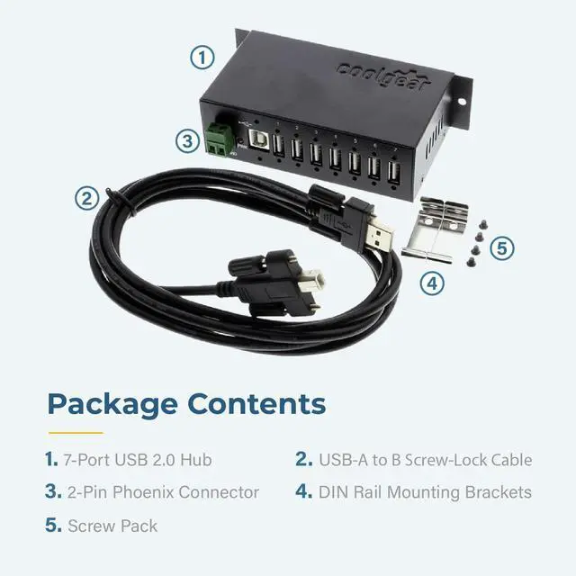 Alt view image 5 of 7 - Coolgear USB 2.0 7-Port hub with surge protection Din rail mounting - NEC chip