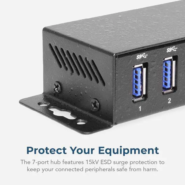 Alt view image 3 of 6 - Coolgear 7 Port USB 3.2 Gen 1 Mini Powered Hub w/ ESD Surge Protection & Power Adapter
