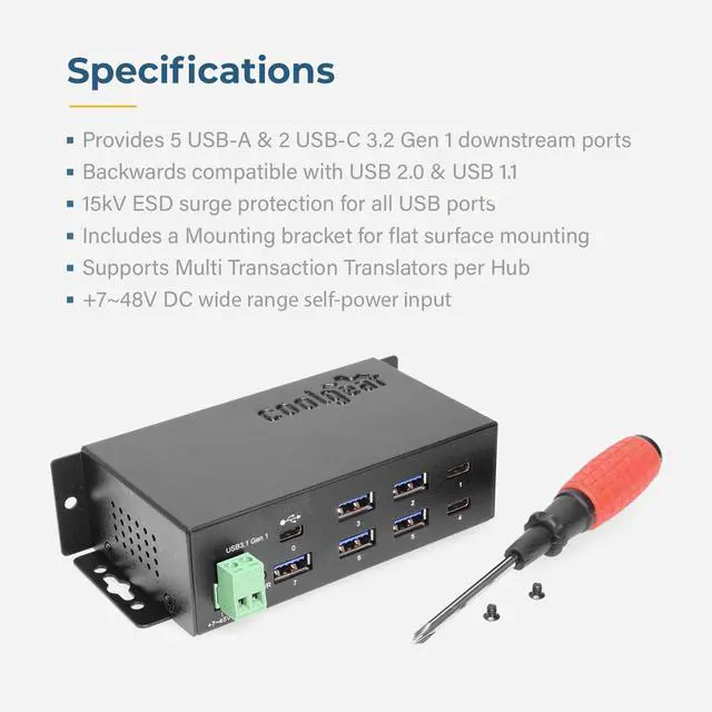 Alt view image 4 of 7 - Coolgear 7 Port USB 3.2 Gen 1 Type-C Hub w/ ESD Surge Protection & USB-C Upstream