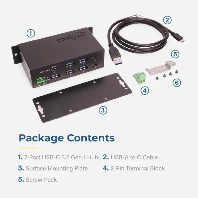 Alt view image 5 of 7 - Coolgear 7 Port USB 3.2 Gen 1 Type-C Hub w/ ESD Surge Protection & USB-C Upstream