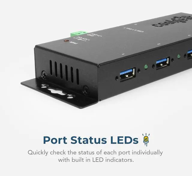 Alt view image 3 of 6 - Coolgear USB 3.2 Gen 1 4-Port Industrial Hub Metal Case with Screw Lock Cable Option - USB3-3X4M