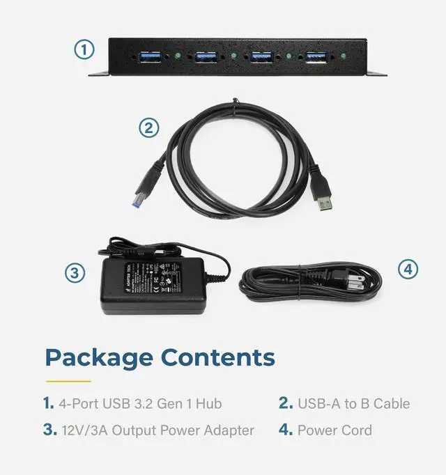 Alt view image 5 of 6 - Coolgear USB 3.2 Gen 1 4-Port Industrial Hub Metal Case with Screw Lock Cable Option - USB3-3X4M