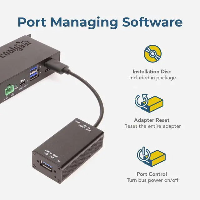 Alt view image 5 of 7 - Coolgear Single Port Managed USB Adapter Power Control, 5Gbps Data Transfer, and Surge Protection