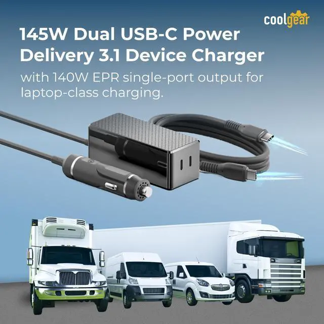 Alt view image 2 of 7 - 145W Dual USB-C PD 3.1 Vehicle Charger with Mountable Flanges
