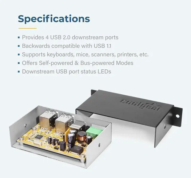 Alt view image 4 of 6 - Coolgear 4-Port Industrial USB 2.0 Powered Variable Voltage Input Hub for PC or MAC with DIN Rail Mount