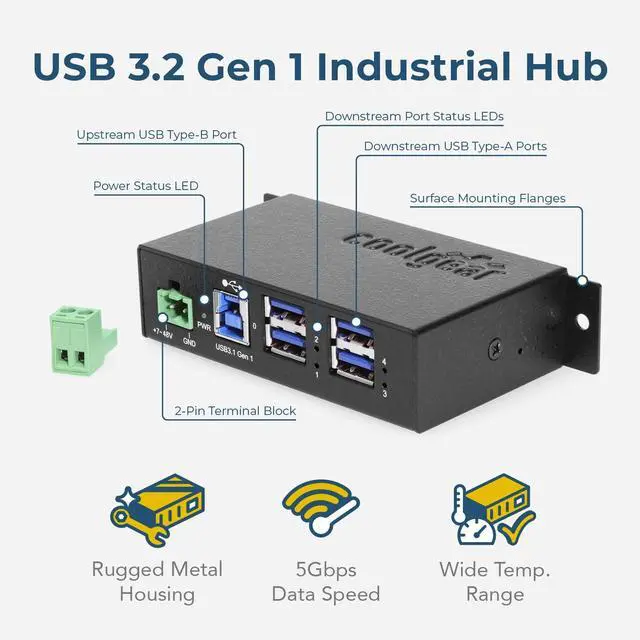 Alt view image 2 of 6 - Coolgear 4-Port Managed USB 3.2 Hub with Advanced Charging Support & Surge Protection