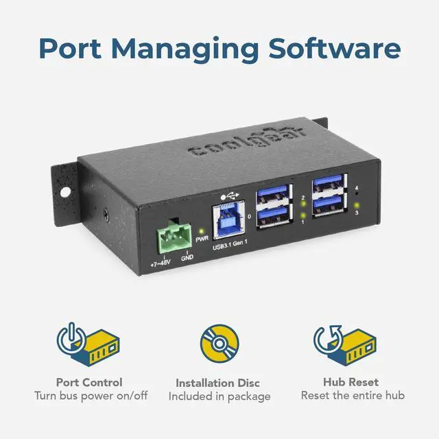 Alt view image 3 of 6 - Coolgear 4-Port Managed USB 3.2 Hub with Advanced Charging Support & Surge Protection