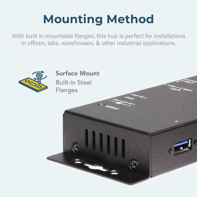 Alt view image 3 of 6 - Coolgear Industrial 4 Port USB 3.2 Gen 1 Type-C Power Delivery Hub w/Surge Protection, Variable Voltage Input & Surface Mountable