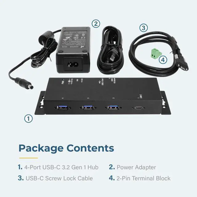 Alt view image 6 of 6 - Coolgear Industrial 4 Port USB 3.2 Gen 1 Type-C Power Delivery Hub w/Surge Protection, Variable Voltage Input & Surface Mountable