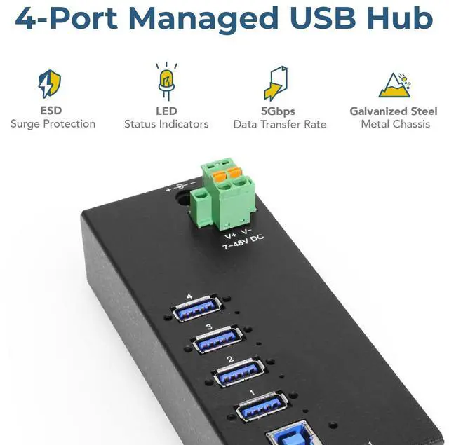 Alt view image 2 of 7 - Coolgear 4 Port Managed USB 3.2 Gen 1 Hub w/ 15KV ESD Surge Protection & Vertical Port Orientation
