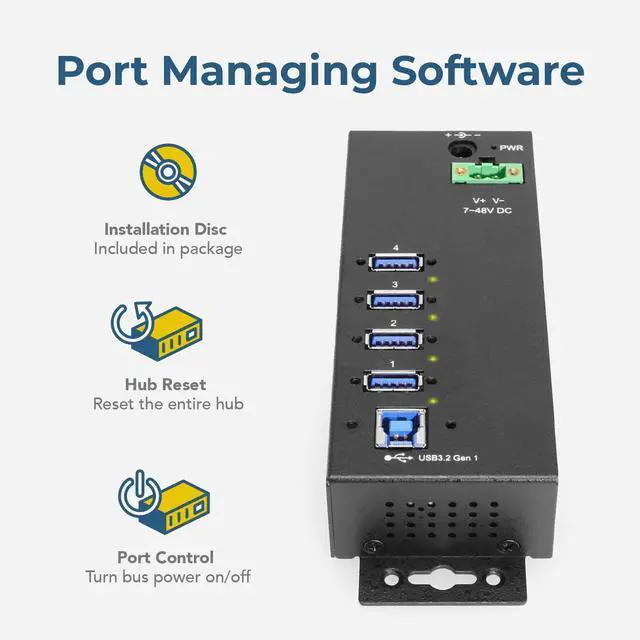 Alt view image 5 of 7 - Coolgear 4 Port Managed USB 3.2 Gen 1 Hub w/ 15KV ESD Surge Protection & Vertical Port Orientation