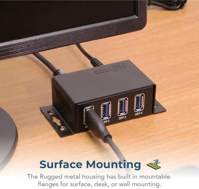 Alt view image 4 of 6 - Coolgear 4 Port USB 3.2 Gen 2 Mini Powered Hub w/ ESD Surge Protection & Power Adapter