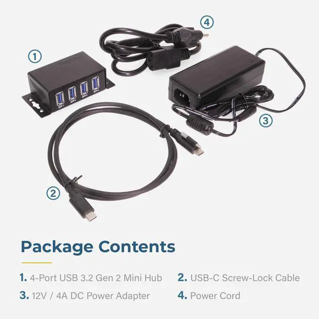 Alt view image 6 of 6 - Coolgear 4 Port USB 3.2 Gen 2 Mini Powered Hub w/ ESD Surge Protection & Power Adapter