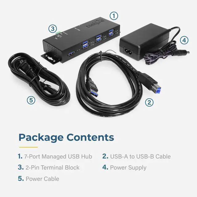Alt view image 5 of 5 - Coolgear 7 Port Managed USB 3.2 Gen 1 Workstation Hub w/ 15KV ESD Surge Protection