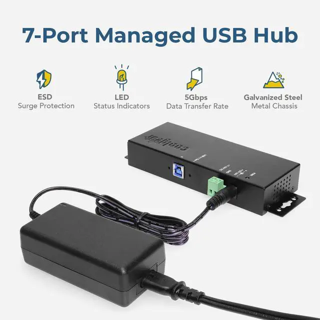 Alt view image 3 of 5 - Coolgear 7 Port Managed USB 3.2 Gen 1 Workstation Hub w/ 15KV ESD Surge Protection