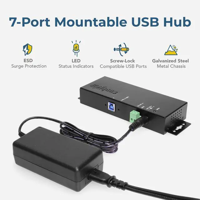Alt view image 2 of 7 - Coolgear 7 Port USB 3.1 Gen1 Hub 15KV ESD Surge Protection w/Power Adapter