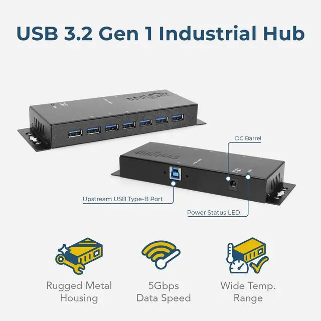 Alt view image 2 of 7 - Coolgear 7-Port USB 3.0 Hub w/ Surge Protection 36W AC Adapter