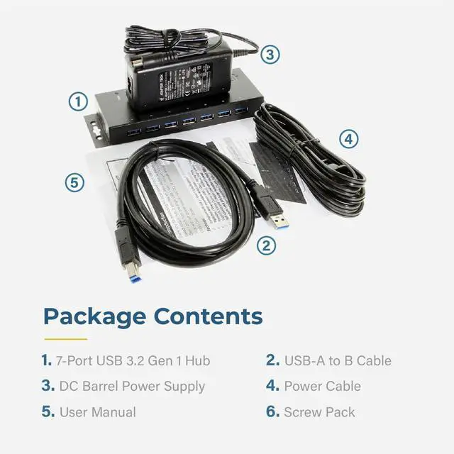 Alt view image 5 of 7 - Coolgear 7-Port USB 3.0 Hub w/ Surge Protection 36W AC Adapter