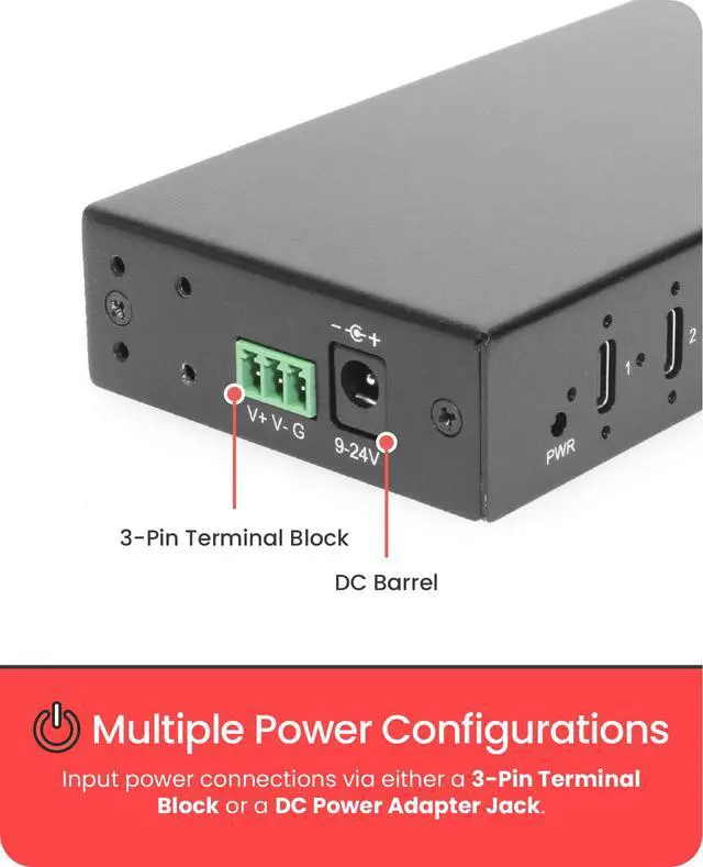 Alt view image 2 of 7 - Gearmo 7-Port USB 3.2 Gen 2 Type-C Industrial Surface & DIN-Rail Mount Hub w/ ESD Surge Protection